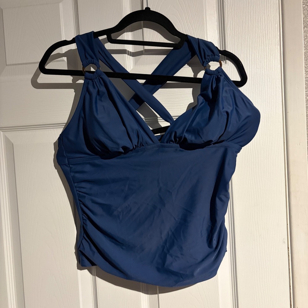 CUPSHE Navy Blue Tankini Set Tortoise Ring Cross Back Two Piece Swimsuit Size XL